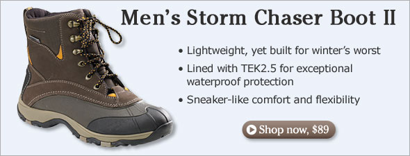 Men's Storm Chaser Boots II. Lightweight, yet built for winter's worst.  Lined with TEK2.5 for exceptional waterproof protection. Sneaker-like comfort and flexibility.