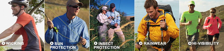 Wicking. Sun Protection. Insect Protection. Rainwear. Hi-Visibility