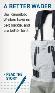 Making a Better Wader. Our Kennebec Waders have no belt buckle, and are better for it.
