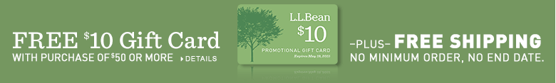 FREE $10 gift card with purchase of $50 or more, plus, FREE shipping, no minimum order, no end date.