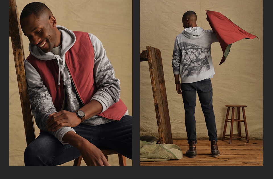 Men's Signature Camp Hoodie Sweatshirt and Signature Reversible Quilted Vest