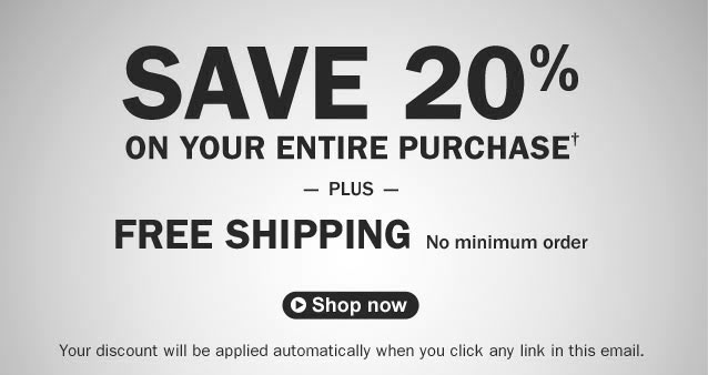 Limited-Time Offer, Ends February 20. Save 20% on your entire purchase. Details below. Plus Free Shipping, No minimum order. Your discount will be applied automatically when you click any link in this email.