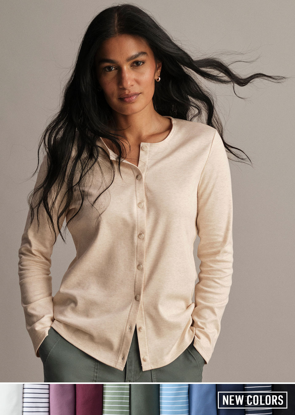Pima Cotton Crewneck Cardigan